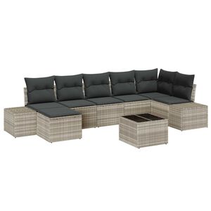 vidaXL Garten-Sofa-Set mit Kissen 7 pcs Hellgrau Poly-Rattan