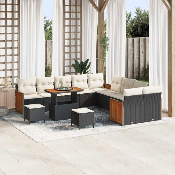 vidaXL Gartensofa-set mit Kissen 17 pcs Schwarz und Creme Poly-Rattan