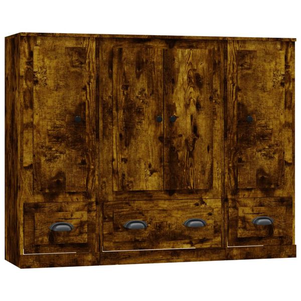 vidaXL Highboards 3 Stk. R&auml;uchereiche Holzwerkstoff