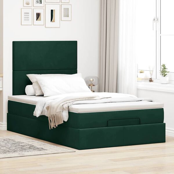 vidaXL Ottoman-Bett mit Matratzen & LEDs Dunkelgr&uuml;n 120x190 cm Samt