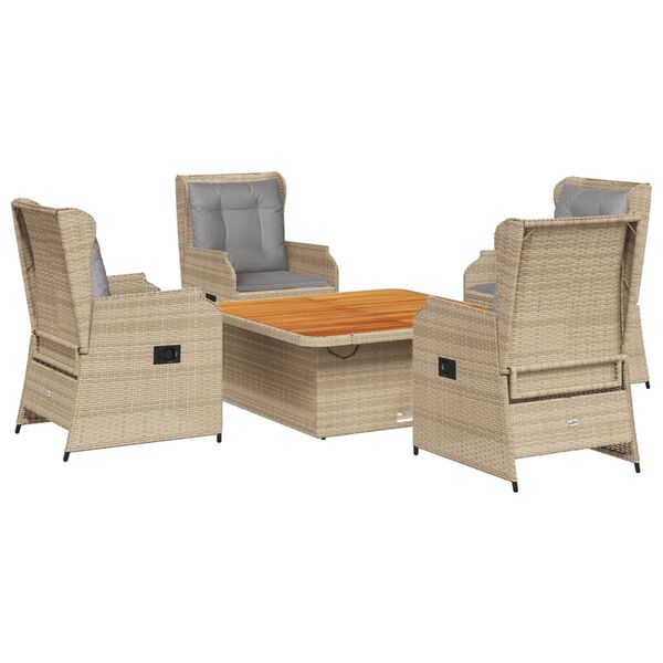 vidaXL 5-tlg. Garten-Lounge-Set mit Kissen Beige Poly Rattan