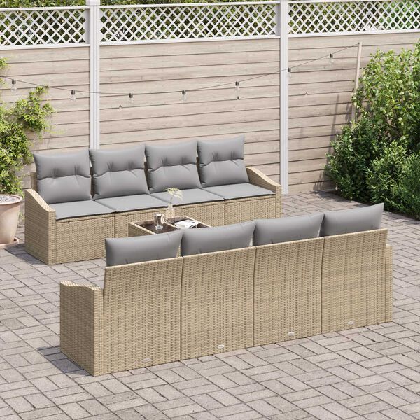 vidaXL Sofa Set mit Kissen 9 pcs Beige und Hellgrau Poly Rattan