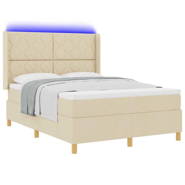 vidaXL Boxspringbett mit Matratze Creme 160 x 200 cm Stoff