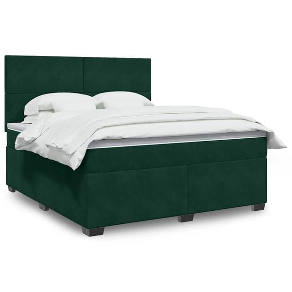 vidaXL Boxspringbett mit Matratze Dunkelgr&uuml;n 180x200 cm Samt