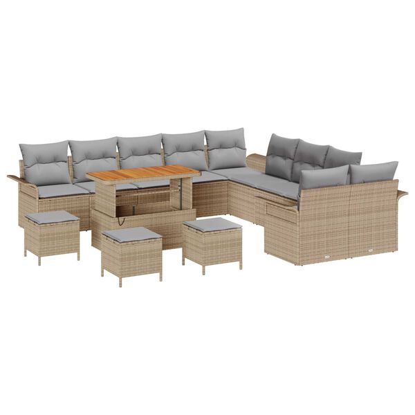 vidaXL Garten-Sofa-Set mit Kissen mit Kissen 14 pcs Beige und Hellgrau