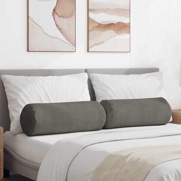 vidaXL Bolsterkissen 2 St&uuml;ck Hellgrau &Oslash; 25 x 70 cm Cordstoff