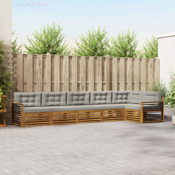 vidaXL Outdoor-Sofagarnitur mit Kissen 6 pcs Nat&uuml;rlich und Hellgrau