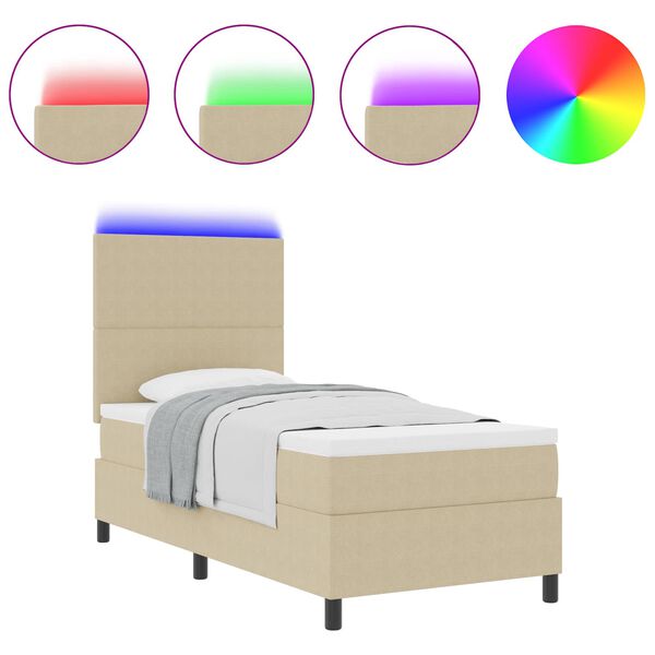 vidaXL LED Boxspringbett Hellgrau und Wei&szlig; 100 x 200 cm Cordstoff