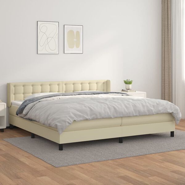 vidaXL Boxspringbett mit Matratze Creme 200x200 cm Kunstleder