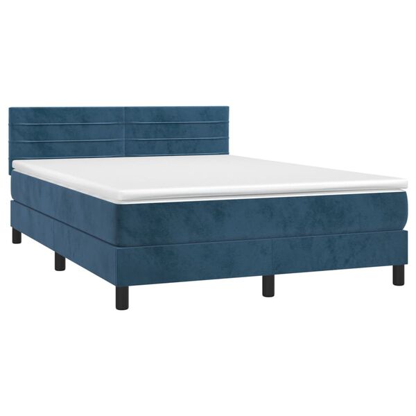 vidaXL Boxspringbett mit Matratze Dunkelblau 140x190 cm Samt