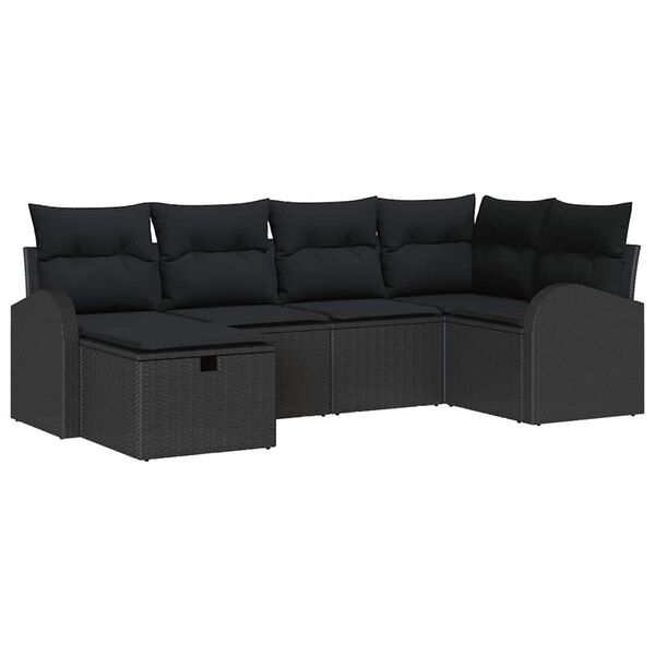 vidaXL Garten-Sofa-Set mit Kissen 6 pcs Schwarz Poly Rattan