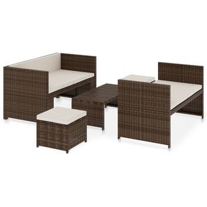 vidaXL 5-tlg. Garten-Lounge-Set mit Auflagen Poly Rattan Braun