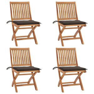 vidaXL Klappst&uuml;hle mit Kissen, 4-teilig, Massivholz Teakholz