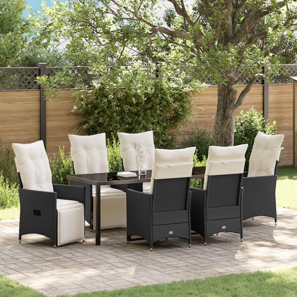 vidaXL Garten Essgruppe mit Kissen 7 pcs Schwarz Poly-Rattan