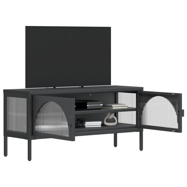 vidaXL TV-Schrank Schwarz 105x35x50 cm Glas und Stahl