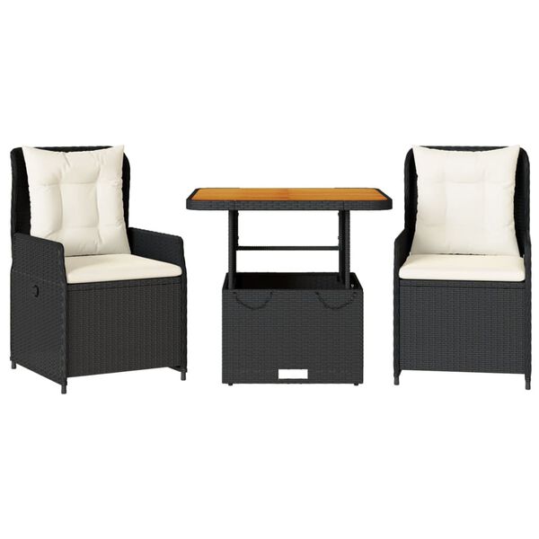 vidaXL 3-tlg. Bistro-Set mit Kissen Schwarz Poly Rattan