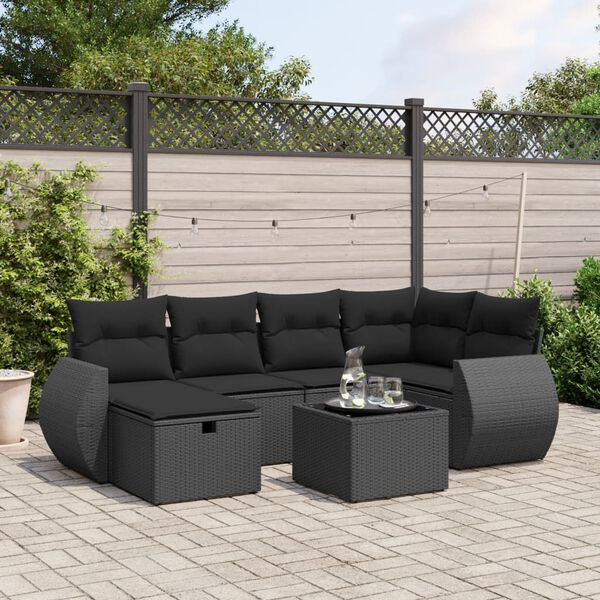 vidaXL 6-tlg. Garten-Sofagarnitur mit Kissen Schwarz Poly Rattan