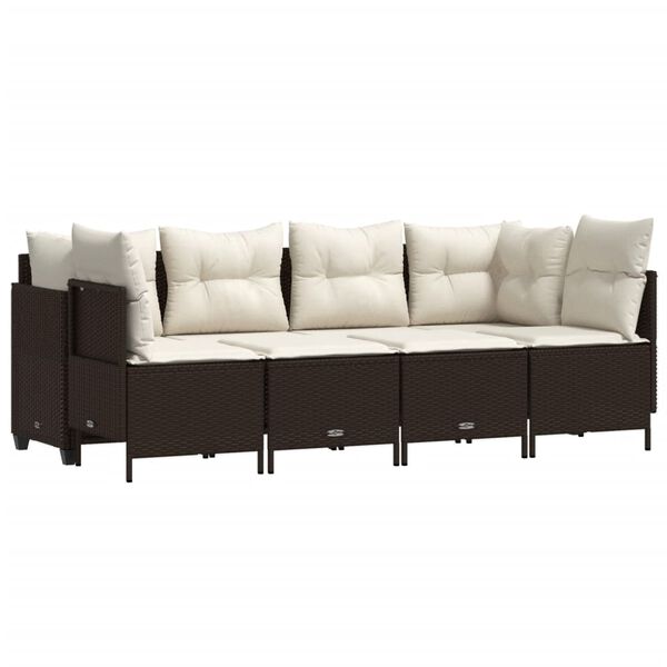 vidaXL 5-tlg. Garten-Sofagarnitur mit Kissen Braun Poly Rattan