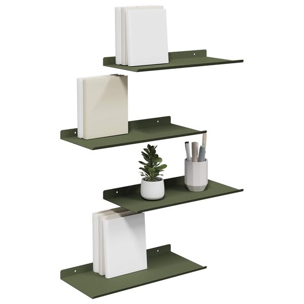 vidaXL Schwebendes Regal 4 pcs Olive Gr&uuml;n 40 x 18 x 2,5 cm Stahl