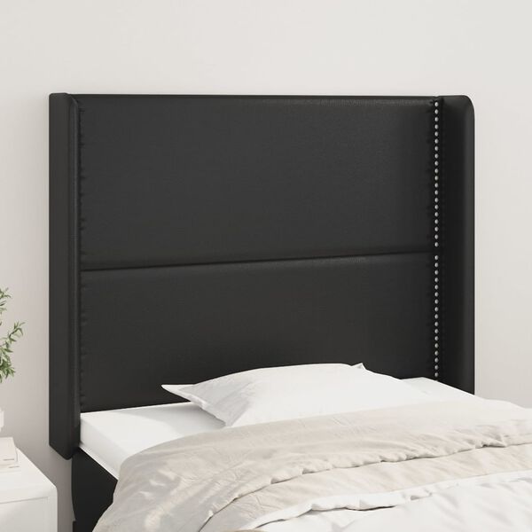 vidaXL Kopfteil mit Ohren Schwarz 103x16x118/128 cm Kunstleder