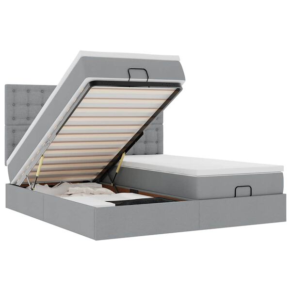 vidaXL Ottoman-Bett mit Matratzen & LEDs Hellgrau 160x200 cm Stoff