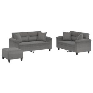 vidaXL 3-tlg. Sofagarnitur mit Kissen Dunkelgrau Mikrofasergewebe