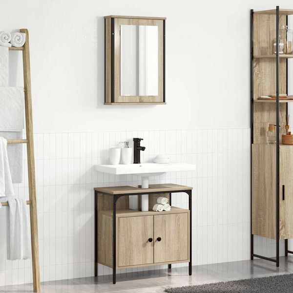 vidaXL Badezimmermöbel-Set mit Regal mit Tür 2 pcs Braun Holzwerkstoff
