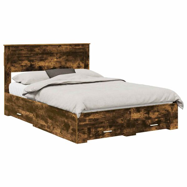 vidaXL Bettrahmen Ger&auml;ucherte Eiche 140 x 190 cm Holzwerkstoff