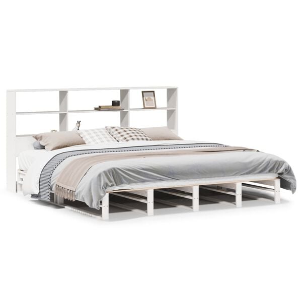 vidaXL Massivholzbett mit Regal ohne Matratze Wei&szlig; 180x200 cm
