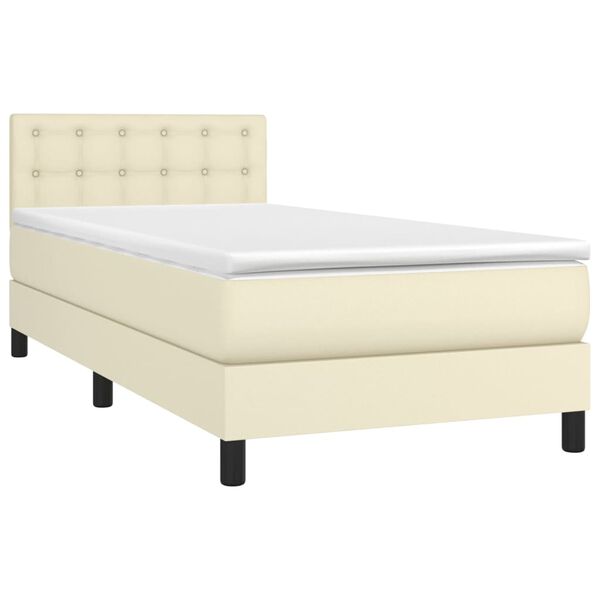vidaXL Boxspringbett mit Matratze & LED Creme 90x200 cm Kunstleder