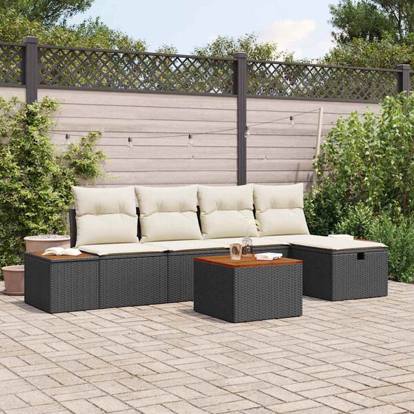 vidaXL Garten-Sofa-Set mit Kissen 6 pcs Schwarz Poly Rattan