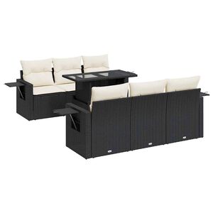 vidaXL 7-tlg. Garten-Sofagarnitur mit Kissen Schwarz Poly Rattan
