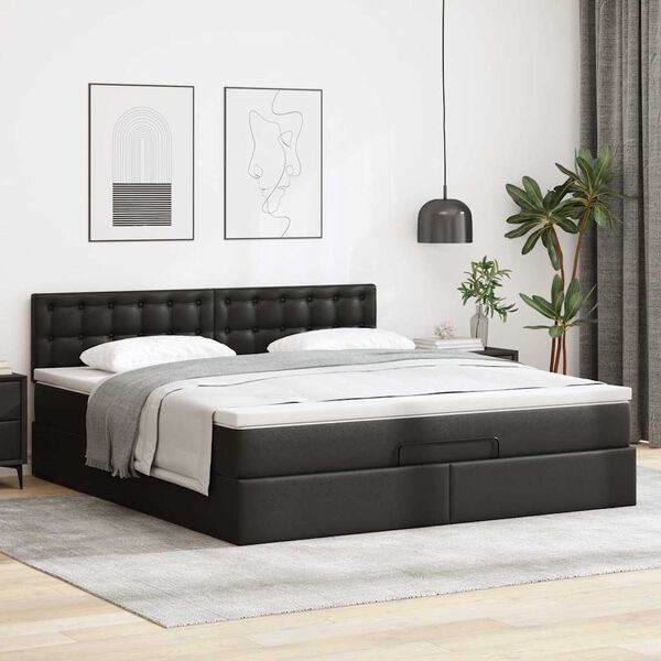 vidaXL Ottoman-Bett mit Matratze Schwarz 180x200 cm Kunstleder