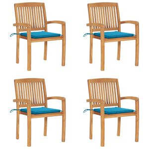 vidaXL Stapelbare Gartenst&uuml;hle mit Kissen 4 Stk. Massivholz Teak