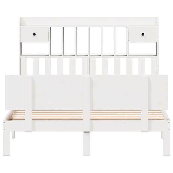 vidaXL Massivholzbett mit Regal ohne Matratze Weiß 140x200 cm Kiefer