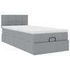 vidaXL Ottoman-Bett mit Matratze & LEDs Hellgrau 90x190 cm Stoff