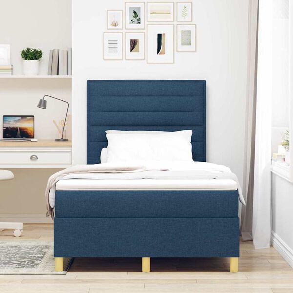 vidaXL Boxspringbett mit Matratze mit Kopfteil Blau 120 x 200 cm Stoff