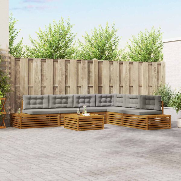 vidaXL Outdoor-Sofagarnitur mit Kissen 7 St&uuml;ck Nat&uuml;rlich und Hellgrau