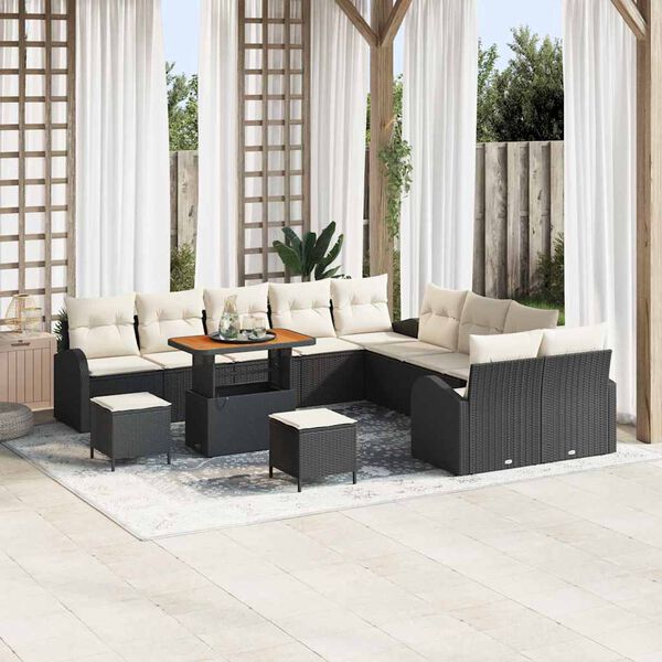 vidaXL Garten-Sofa-Set mit Kissen mit Kissen 13 pcs Schwarz und Creme