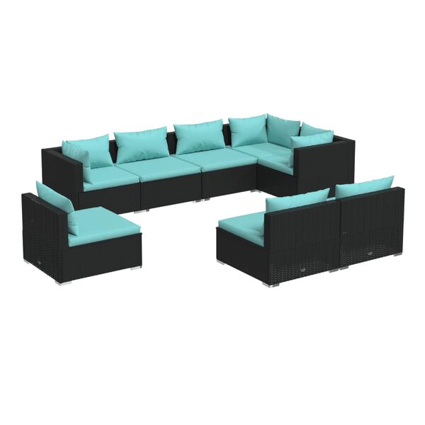 vidaXL 8-tlg. Garten-Lounge-Set mit Kissen Poly Rattan Schwarz