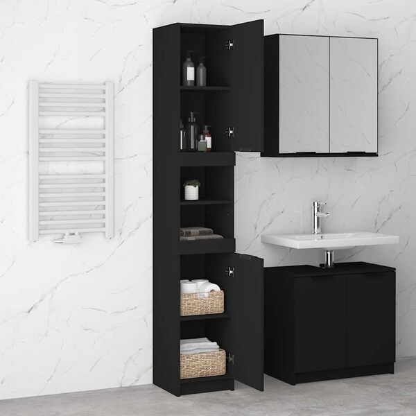 vidaXL Badschrank Schwarz 32x34x188,5 cm Holzwerkstoff