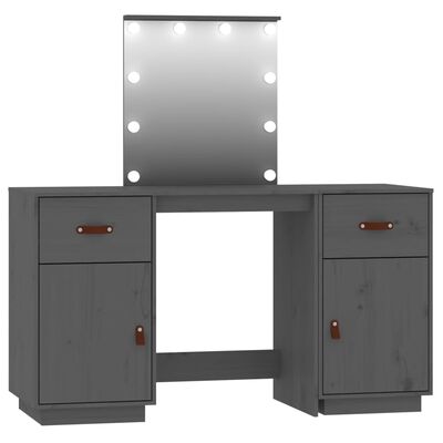 vidaXL Schminktisch-Set mit LED Grau Massivholz Kiefer