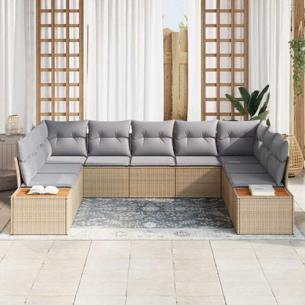 vidaXL Gartensofa-set mit Kissen 9 pcs Beige Poly Rattan