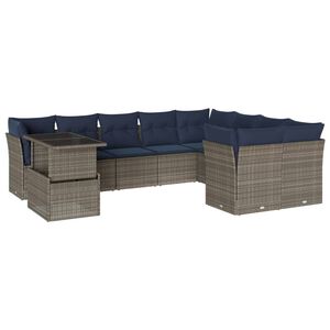 vidaXL 10-teiliges Gartensofa-Set mit Kissen, grau, Polyrattan