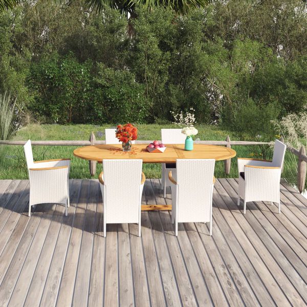 vidaXL 7-tlg. Garten-Essgruppe Poly Rattan Weiß