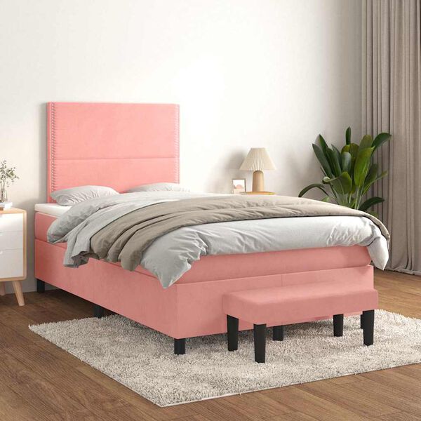 vidaXL Boxspringbett mit Matratze Rosa 120x190 cm Samt