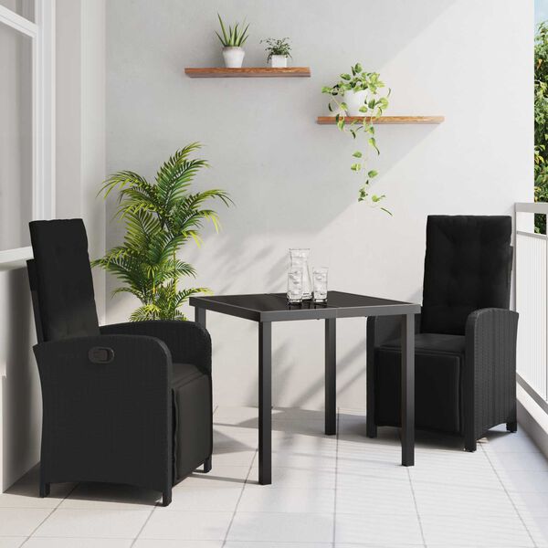 vidaXL Garten Essgruppe mit Kissen 3 pcs Schwarz Poly-Rattan