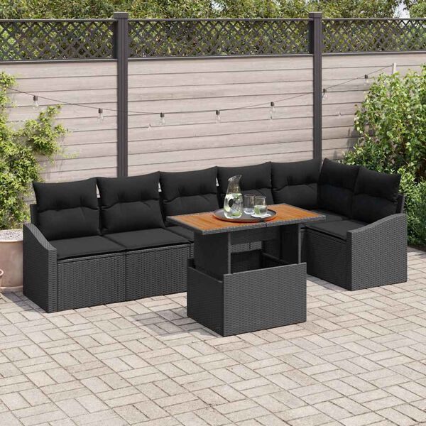 vidaXL Garten Essgruppe mit Kissen mit Kissen 7 pcs Schwarz und Braun