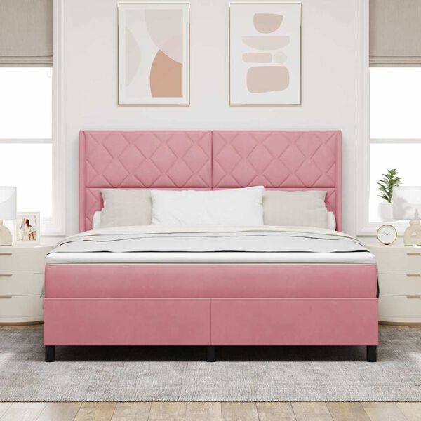 vidaXL Boxspringbett mit Matratze mit Kopfteil Rosa 180 x 200 cm Samt