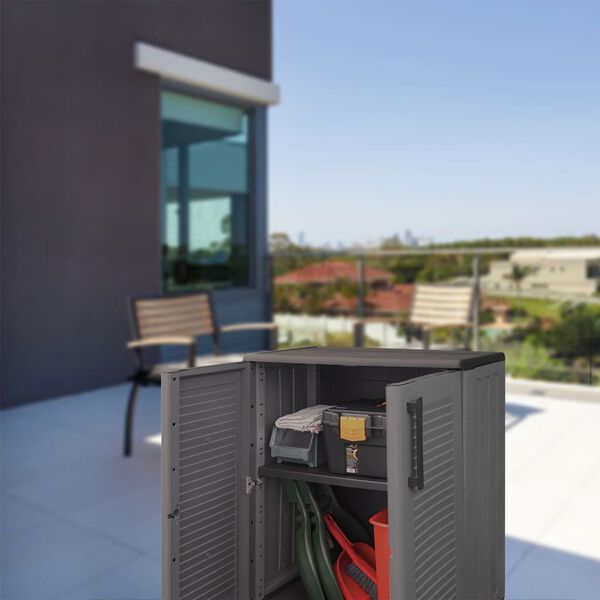 vidaXL Garten-Aufbewahrungsschrank Grau Schwarz 68x37x84 cm PP